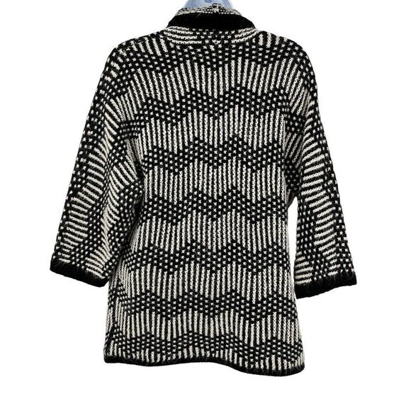 Gap Chevron Knit Open Front Oversized Cardigan Sweater Wool Alpaca Black White - Picture 3 of 7